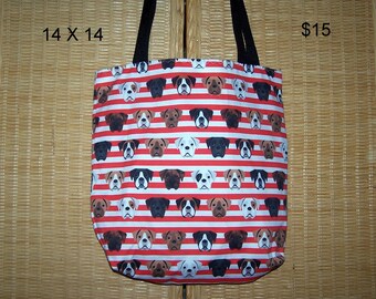 Boxers on Red Stripes Tote
