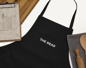 The Bear Apron - The Bear Fan Gift - Chef Inspired Kitchen Uniform - Embroidered Cotton Apron