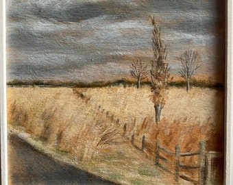 Dixon meadow, landscape, hand painted framed art 7.25"x5.25" Whitemarsh, Pennsylvania, nature, Original Art