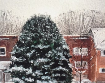 Snow Day, Art Print, Roxborough neighborhood, 5x7 inch, Philadelphia cityscape, Philly,  print