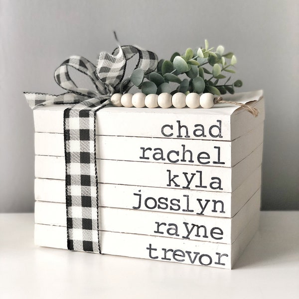 i com books name Personalized Name Decor // Vintage Custom Book Decor // Personalized Books // Custom Books Stacks // Farmhouse Decor // hand stamped books