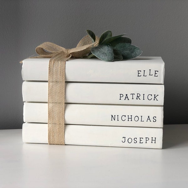 Personalized Name Decor // Vintage Custom Book Decor // Personalized Books // Custom Books Stacks // Farmhouse Decor // hand stamped books