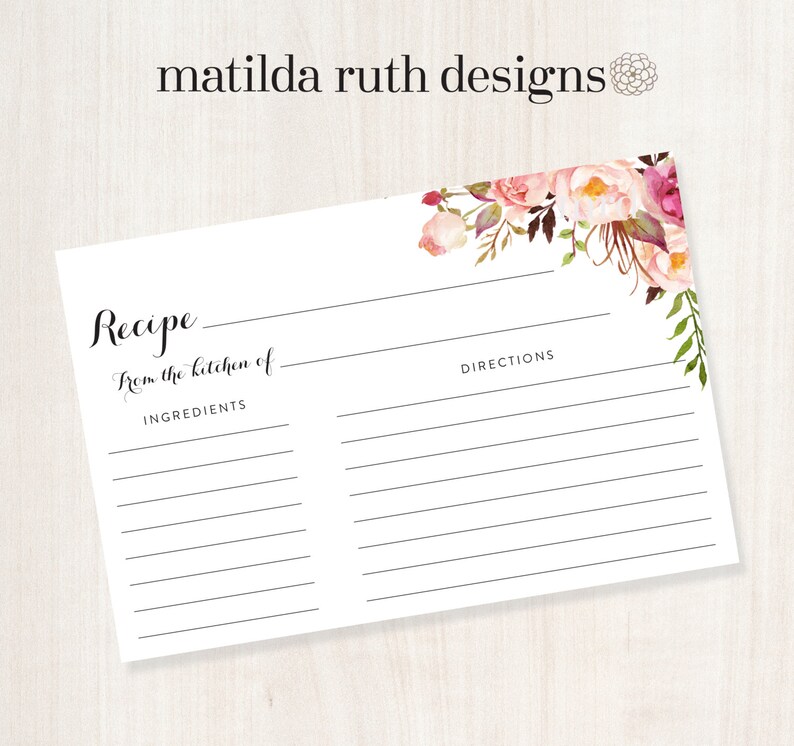 Printable Recipe Cards Bridal Shower Recipe Card 4x6 Recipe Etsy