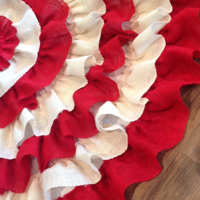 Fabric Ivory Tree Skirt with Candy Cane Design main image 0