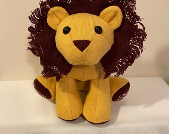 memory lion,  15" handmade keepsake lion, stuffed lion, Father's Day gift, keepsake  plushie, remembrance lion, custom keepsake lion