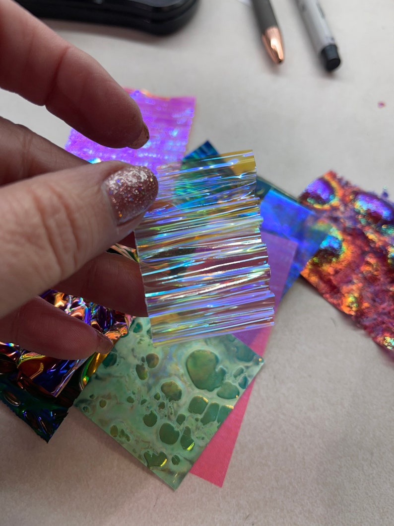 Fusion Film Funky & Chunky Iridescent film, Fusion Film, Faux Dichroic, opalescent film, Knife inlay, Resin Art image 5