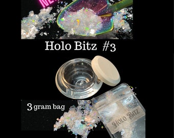 Holographic clear flake called Holo Bitz #3, Holographic Faux Terrazzo Flake, Holographic inlay, holographic plastic mosaic, faux dichroic,