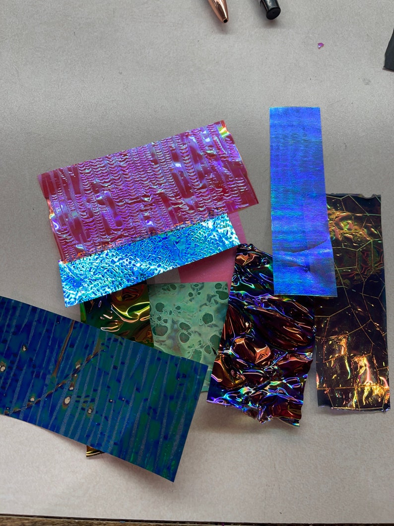 Fusion Film Funky & Chunky Iridescent film, Fusion Film, Faux Dichroic, opalescent film, Knife inlay, Resin Art image 4