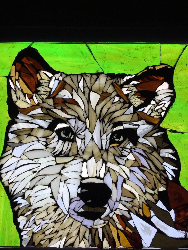 Gray Wolf Stained Glass Mosaic Etsy