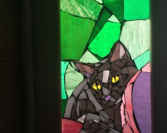 Gray Cat Stained Glass Mosaic