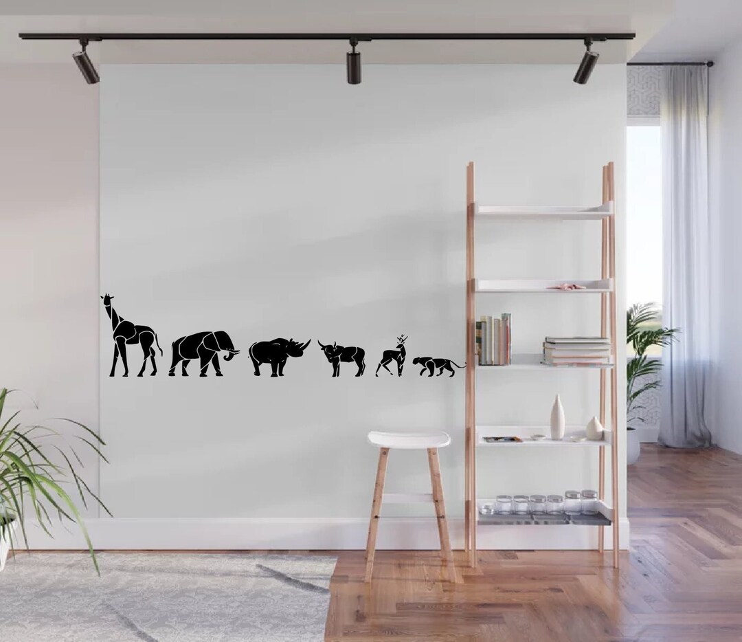 Animals Line up Wall Art Sticker Decal Home Decor, Giraffe Elephant