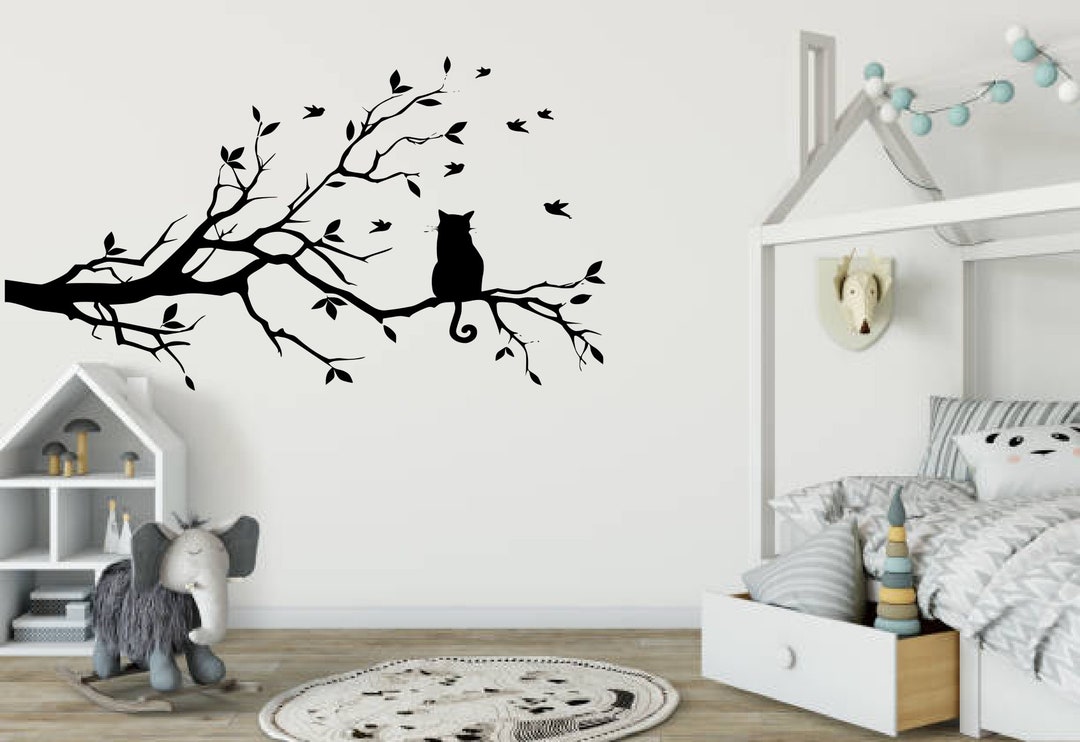 Cat Sitting in A Tree Wall Art Decal Sticker Home Decor Nature - Etsy