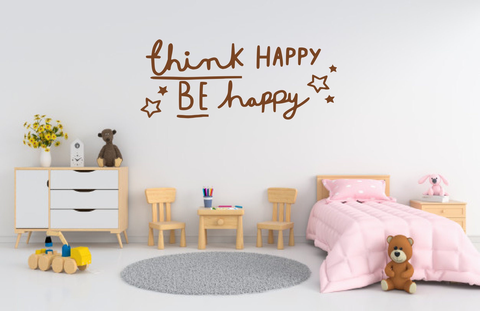Think Happy Be Happy Quote Wall Art Decal Sticker Home Decor Etsy