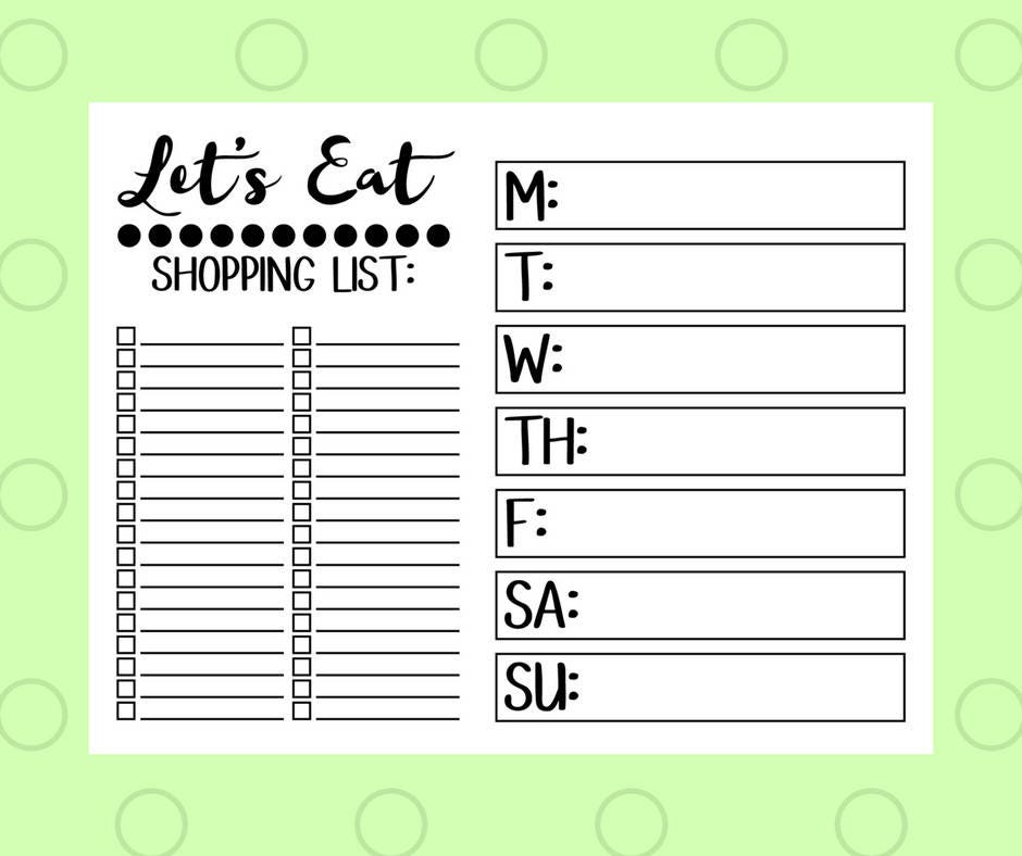 meal planning weekly meal planner printable grocery list etsy