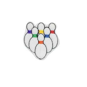 Bowling Feltie, Sports Feltie, Bowling Pin Feltie, Sporting Feltie, Bowler Feltie, Multi Color Feltie, Cute Feltie, Embroidered Feltie
