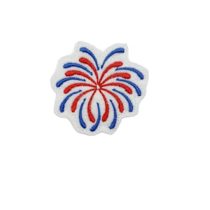 May include: Red and blue embroidered firework design patch.