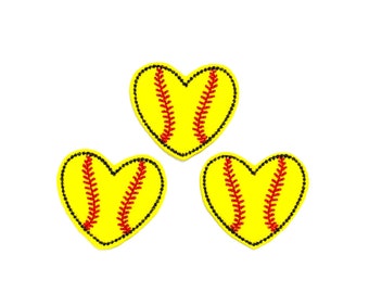 Softball Feltie, Softball Felt, Soft Ball Feltie, Soft Ball Felt, Heart Feltie, Heart Felt, Embroidered Feltie, Embroidered Felt