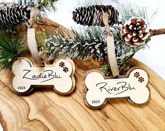 Personalized Engraved Dog Bone Christmas Ornament