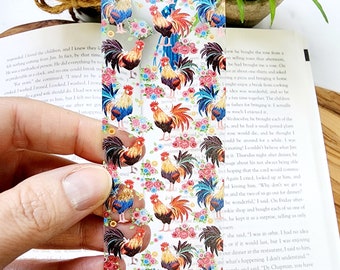 Rooster and Flowers Acrylic Bookmark with Tassel