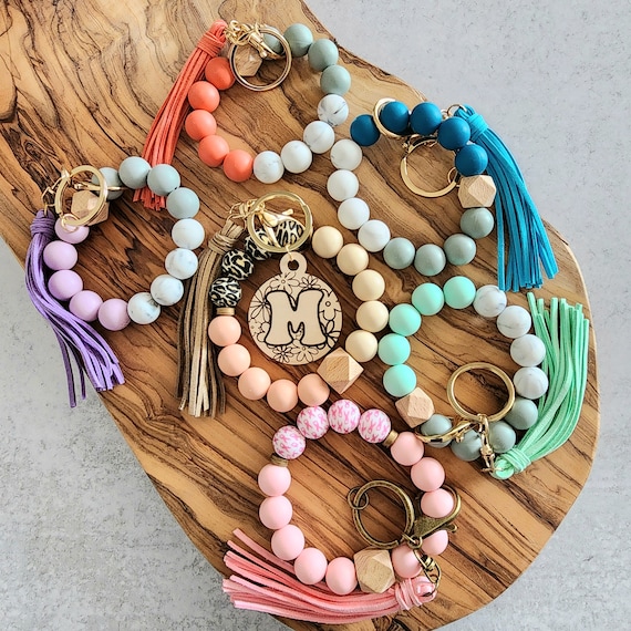 Personalized Silicon Beaded Keychain Wristlet Boho Keychain