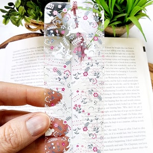 Rabbit with Flowers Flexible Acrylic Bookmark with Tassel