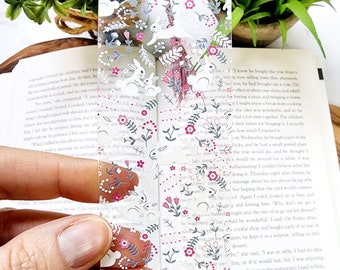 Rabbit with Flowers Flexible Acrylic Bookmark with Tassel