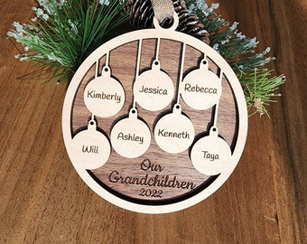 Personalized Grandchildren Christmas Ornament, Wood Family Name Keepsake, Grandparent Gift 2026