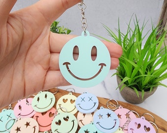 Smiley Face Acrylic Keychain: Cheerful Backpack Tag & Keyring