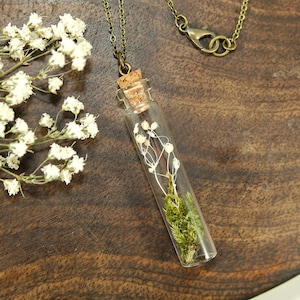 Terrarium necklace, glass vial necklace, moss necklace, real flower necklace, plant necklace