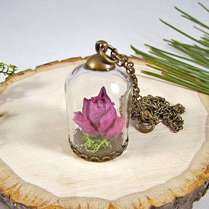 Real rose necklace, rose terrarium pendant, Valentines gift, romantic necklace, rosebud pendant image 5