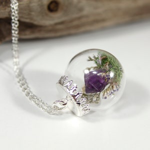 Amethyst Terrarium Necklace Real Purple Flower Pendant Crystal Globe Necklace image 8