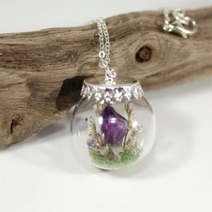 Amethyst Terrarium Necklace Real Purple Flower Pendant Crystal Globe Necklace image 10