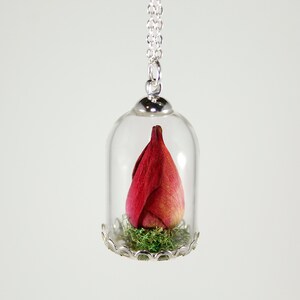 Real rose necklace, rose terrarium pendant, Valentines gift, romantic necklace, rosebud pendant Silver tone