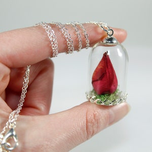 Real rose necklace, rose terrarium pendant, Valentines gift, romantic necklace, rosebud pendant image 2