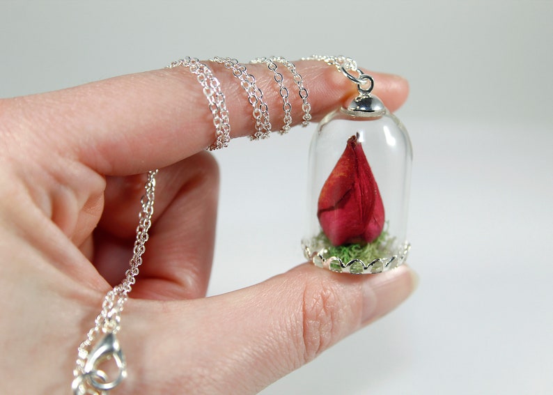 Real rose necklace, rose terrarium pendant, Valentines gift, romantic necklace, rosebud pendant image 2