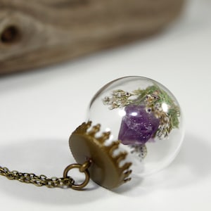 Amethyst Terrarium Necklace Real Purple Flower Pendant Crystal Globe Necklace image 7