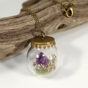 Amethyst Terrarium Necklace Real Purple Flower Pendant Crystal Globe Necklace image 9