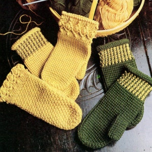 Pattern Only: Vintage Tunisian Crochet Adult Mittens - Three Patterns! - 1985 - PDF Download