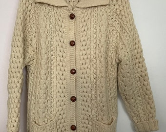 Vintage Irish Donegal Cardigan Sweater 100% Pure Wool Hand Loomed Made in Ireland by Homes Of Donegal Womens size Medium