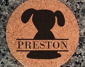 Dog personalized monogram coasters (slate cork mdf options) Free US Shipping