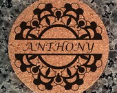 Mandala personalized monogram coasters (slate cork mdf options) Free US Shipping