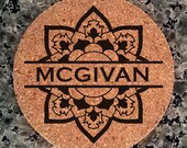 Mandala personalized monogram coasters (slate cork mdf options) Free US Shipping