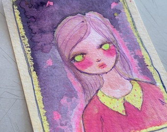 Neon Girl ACEO watercolor