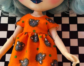 Vestido vintage de Halloween con diseño de gato Blythe