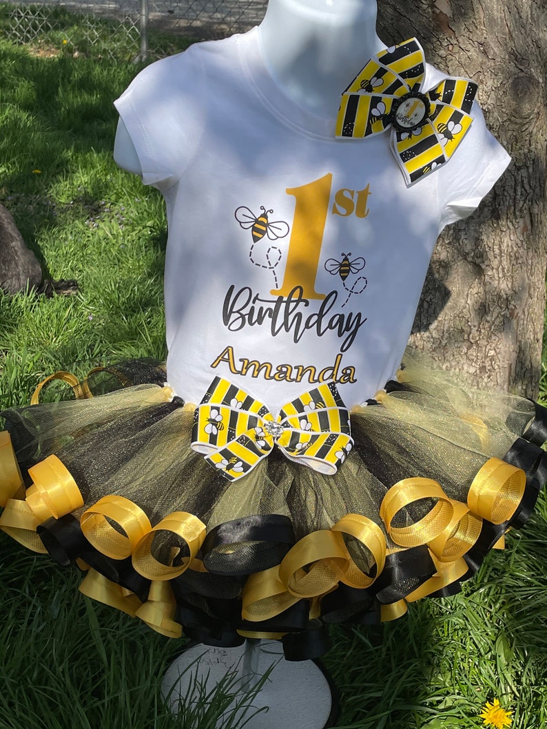 Little girls handmade bumblebee tutu outfit