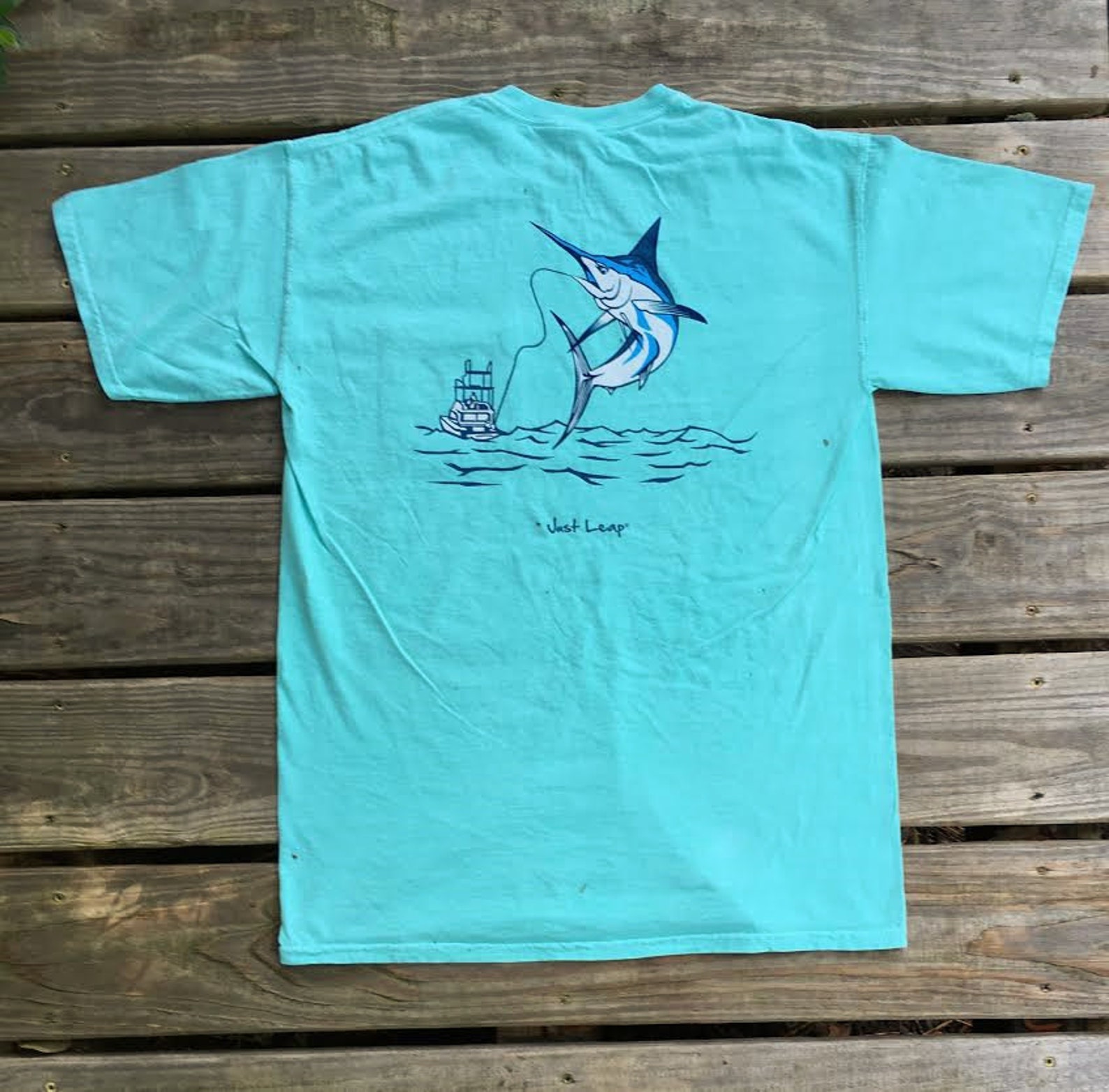 Blue Marlin Fishing Pocket T-Shirt Aqua Blue T-Shirt Ringspun | Etsy