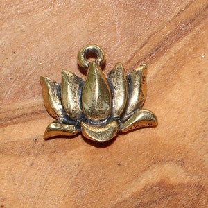 Made In The U.S.A (Set of 3) 15 X 15mm Gold Over Lead Free Pewter Lotus Flower Single Sided Charm, Beading Supply, Metal Charm, Flower Charm
