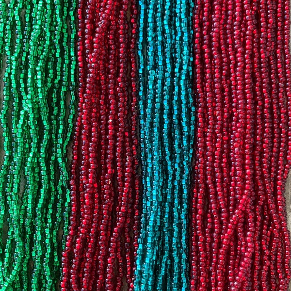 CZECH 8/0 "Silver Lined" Seed Beads (6) & (12) Strand Hanks Green, Garnet, Emerald, Ruby, Seed Bead Hanks, Rocaille, Glass Beads, Precoisa