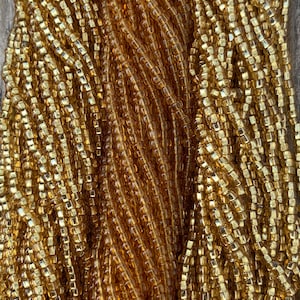 CZECH 8/0 CZECH &quot;Silver Lined&quot; & &quot;Transparent&quot; Seed Beads (12) Strand Hanks Strawberry Gold S.L. Transparent Topaz, Topaz S.L. Preciosa