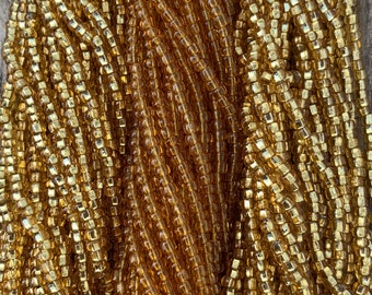 CZECH 8/0 CZECH "Silver Lined" & "Transparent" Seed Beads (12) Strand Hanks Strawberry Gold S.L. Transparent Topaz, Topaz S.L. Preciosa